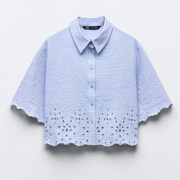 NEW Zara Cropped Shirt with Cutwork Embroidery 💙 - Picture 1 of 5